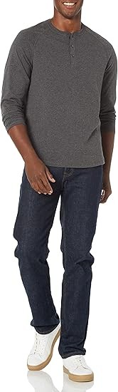 Amazon Essentials Long Sleeve Shirt for Men, Regular-Fit Henley, Available in Big & Tall